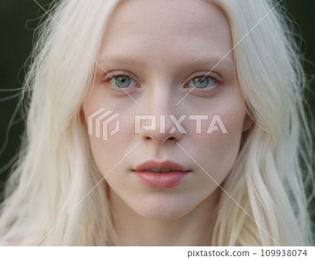 Young albino woman against a background of green nature. Young albino woman against a background of green nature. 109938074