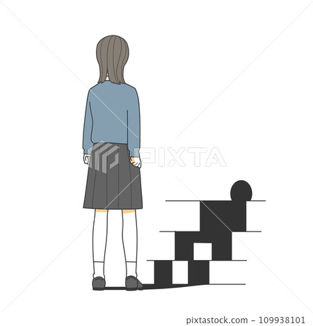 girl standing in front of the stairs 109938101
