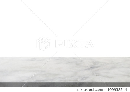 white marble stone table top isolated on white background for product display 109938244