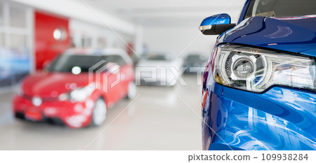 new cars in dealer showroom interior background 109938284