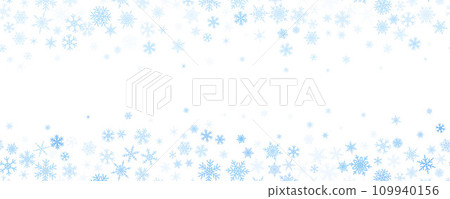 Snowflakes vector background. Winter holiday decor with blue crystal elements. Graphic icy frame isolated on white backdrop. 109940156