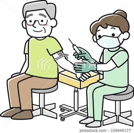 A female nurse drawing blood with a senior man A female nurse drawing blood with a senior man 109940177