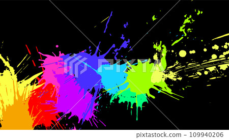 Colorful abstract grunge splashes, vector EPS10. Multicolor abstract wallpaper. Vivid background. Bright rainbow colors. Vector without gradient with copy-space. High quality traced 109940206