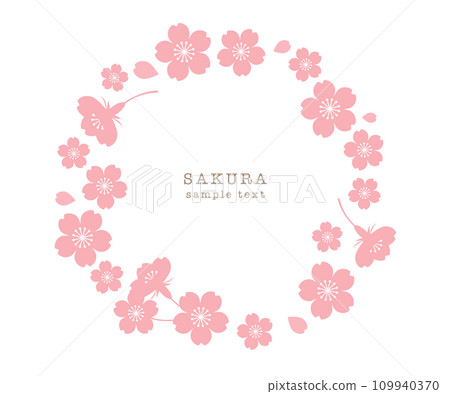 Simple cherry blossom flower illustration frame vector white background spring circular arrangement Simple cherry blossom flower illustration frame vector white background spring circular arrangement 109940370