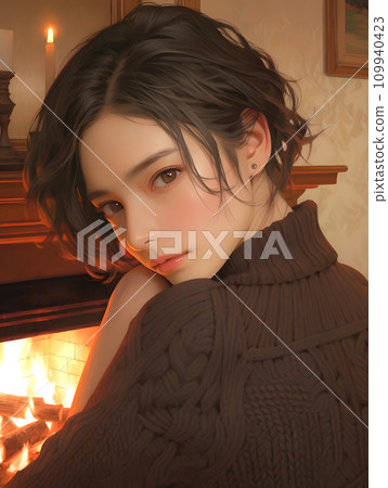 穿著冬裝的美麗女人插畫 109940423