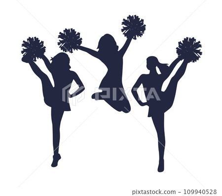 Young female cheerleader, Cheerleader Silhouette in different positions, Cheer Team silhouette 109940528