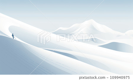插畫素材AI圖像滑雪者滑下廣闊的雪原和山坡 109940975