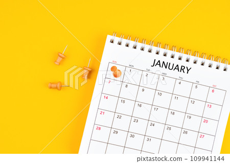 January 2024 Monthly desk calendar for 2024 year with pin on. 109941144