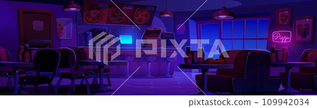 Pizzeria interior at night - cartoon vector 109942034