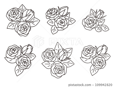Hand drawn rose icon set line drawing vector 109942820