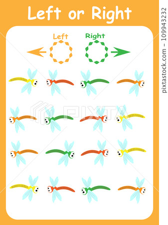 Left and right. Directions for children. Logic game. Orientation in space. Study sheet. Left and right. Directions for children. Logic game. Orientation in space. Study sheet. 109943232