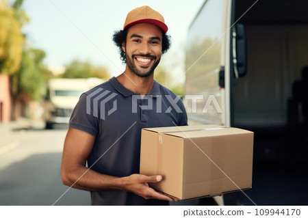 拿著紙箱的男性送貨員03 109944170