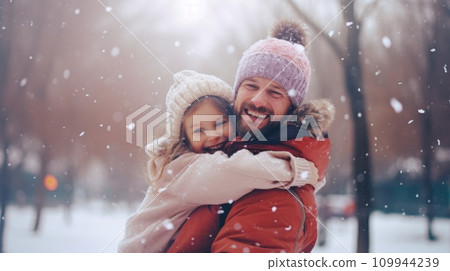 AI-generated content. Happy family having fun while travel outdoor in winter comeliness AI-generated content. Happy family having fun while travel outdoor in winter comeliness 109944239