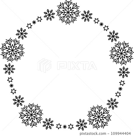 Snowflake circle frame. Winter snowflake round border. 109944404