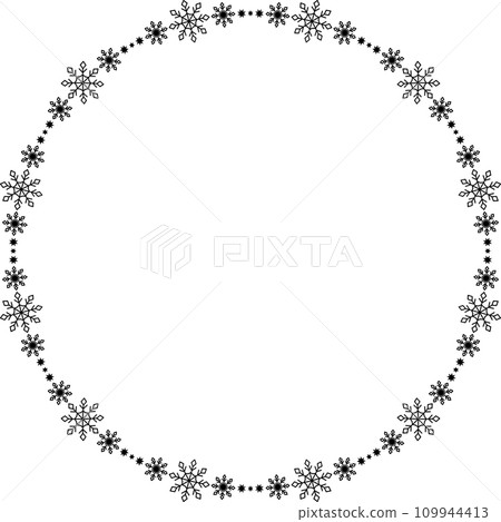Snowflake circle frame. Winter snowflake round border. 109944413