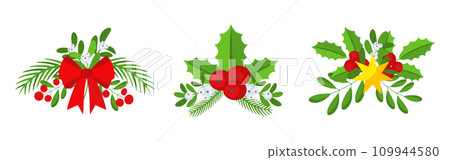 Christmas wreath design element set. Spruce evergreen branch 109944580