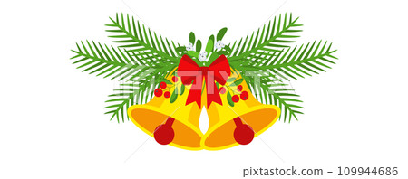 Christmas garland with bells and plant branches, flowers and berries. 109944686