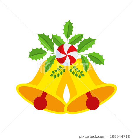 Two Christmas bells with lollipop and floral garland. Door wreath design element. 109944718