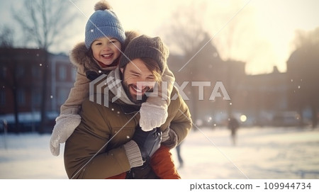 AI-generated content. Happy family having fun while travel outdoor in winter comeliness AI-generated content. Happy family having fun while travel outdoor in winter comeliness 109944734