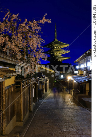 [Kyoto Prefecture] Night view of Yasaka Pagoda with cherry blossoms in full bloom 109945385