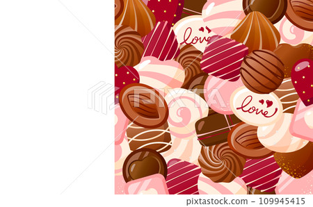 Valentine's Day frame with Valentine chocolate inspired background and copy space on the left side 109945415