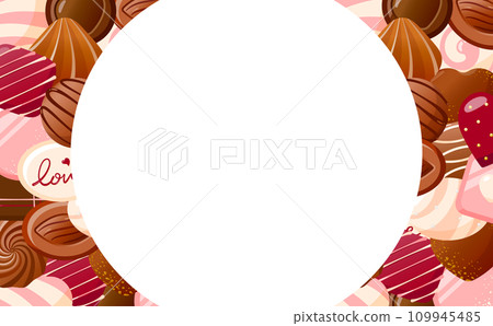 情人節框架,帶有情人節巧克力靈感背景和圓形複製空間 情人節框架,帶有情人節巧克力靈感背景和圓形複製空間 109945485