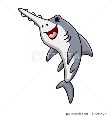 Cute saw shark cartoon on a white background Cute saw shark cartoon on a white background 109945749