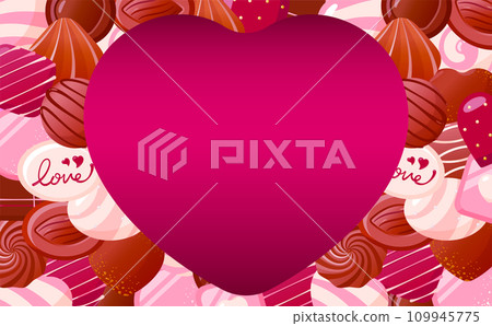 Valentine's Day frame with Valentine chocolate inspired background and heart copy space Valentine's Day frame with Valentine chocolate inspired background and heart copy space 109945775