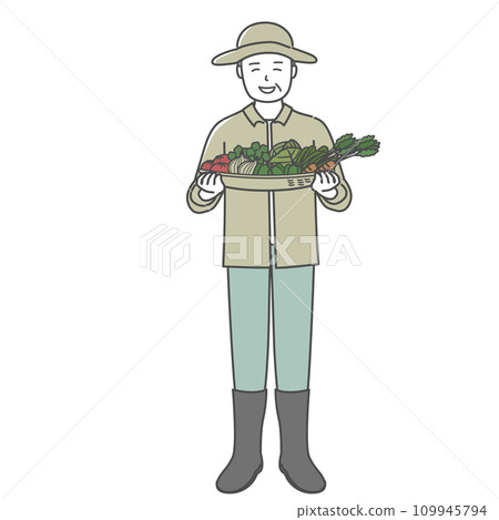 A middle-aged man holding a basket of vegetables 109945794