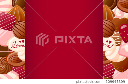 Valentine's Day frame with Valentine chocolate inspired background and copy space in the center Valentine's Day frame with Valentine chocolate inspired background and copy space in the center 109945809