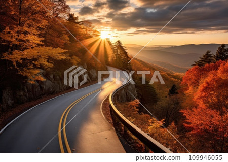 Autumn road trip. Highway in beautiful autumn landscape created with Generative AI technology 109946055
