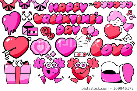 A pop and cute illustration set that is easy to use for Valentine's Day, such as hearts, presents, ribbons, balloons, etc. A pop and cute illustration set that is easy to use for Valentine's Day, such as hearts, presents, ribbons, balloons, etc. 109946172