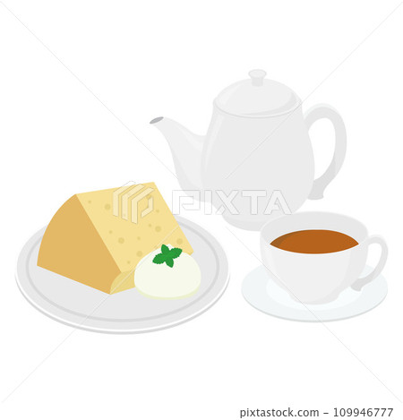 戚風蛋糕和茶的插畫 戚風蛋糕和茶的插畫 109946777