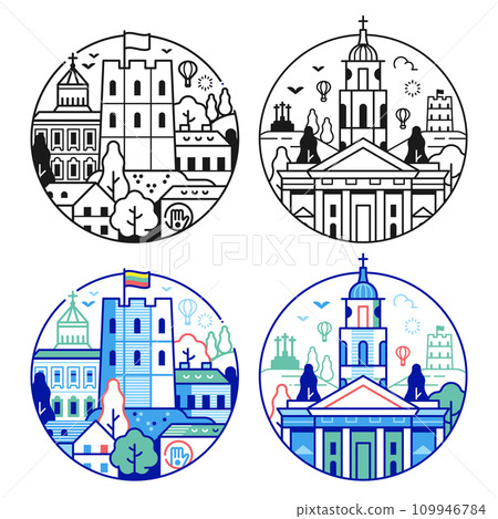 Travel Vilnius Circle Icons in Line Art Travel Vilnius Circle Icons in Line Art 109946784