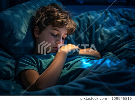 Sleeping Boy in Blue Shirt, AI Generated 109946816