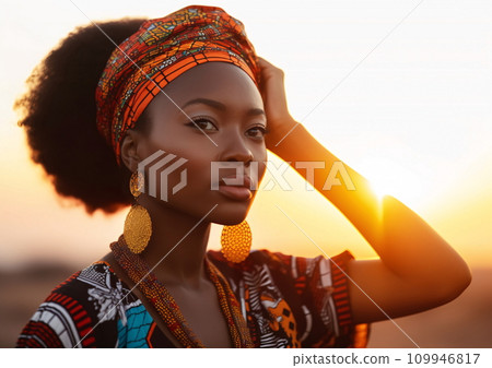 Black Woman with Sunlight Behind Her Head, AI Generated 109946817