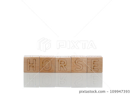 Wooden cubes with letters horse on a white background Wooden cubes with letters horse on a white background 109947393