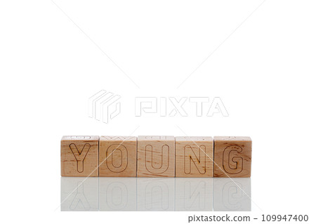 Wooden cubes with letters young on a white background 109947400