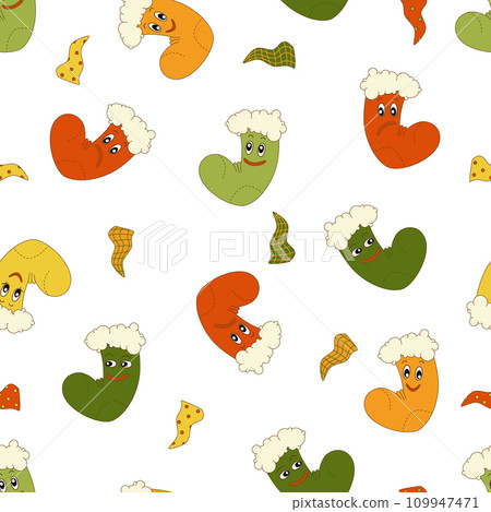 Pattern of Christmas stockings in retro style. Pattern of Christmas stockings in retro style. 109947471