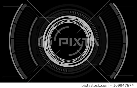 HUD sci-fi circle interface screen view white geometric design virtual reality futuristic technology creative display on black vector HUD sci-fi circle interface screen view white geometric design virtual reality futuristic technology creative display on black vector 109947674