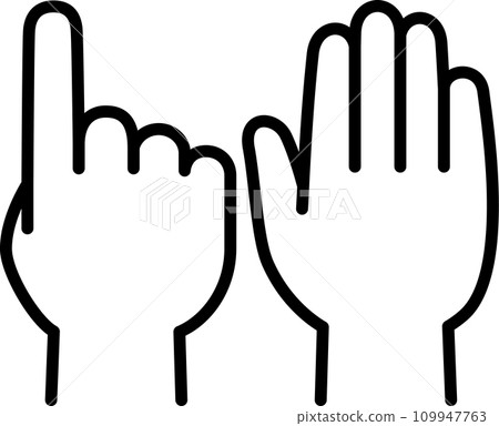 Deformed illustration of a pointing hand and a hand with extended fingers 109947763