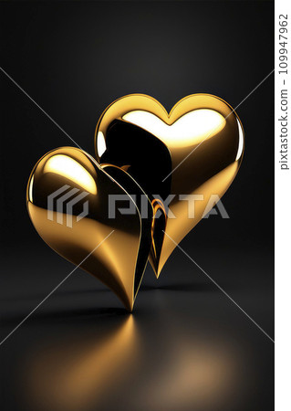 Valentine's day concept background with 3D gold hearts on black background. Wedding invitation, gift packages cover template. 109947962