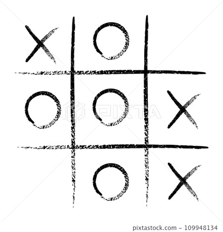 Tic tac toe game competition set. noughts and crosses black grunge brush in Hand draw. Graphic vector illustrations isolated 109948134