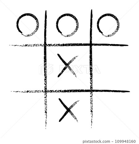 Tic tac toe game competition set. noughts and crosses black grunge brush in Hand draw. Graphic vector illustrations isolated 109948160