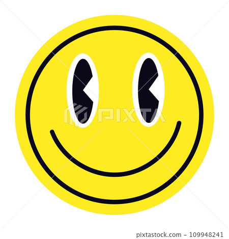 Retro Sticker. Cool abstract emoji with happy smiles. Trendy patches and badges featuring graphics. Modern labels for a unique background. Flat illustrations isolated on white background. 109948241