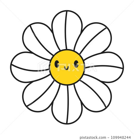 Groovy daisy flowers face collection. Retro chamomile smiles in