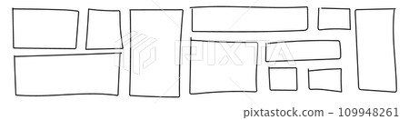 Hand drawn frame featuring square doodle and rectangle sketch. Grunge style box with rough border. Flat vector illustration isolated on white background. 109948261
