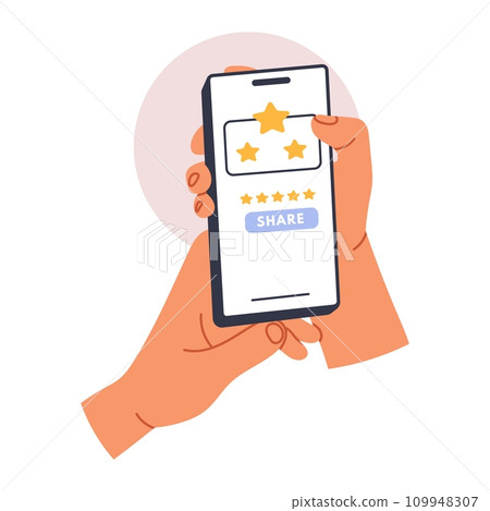 hands holding phone. Scrolling smartphone, app mail, application photo. cellphone camera. Flat vector illustration 109948307