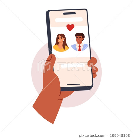 hands holding phone. Scrolling smartphone, app mail, application photo. cellphone camera. Flat vector illustration 109948308