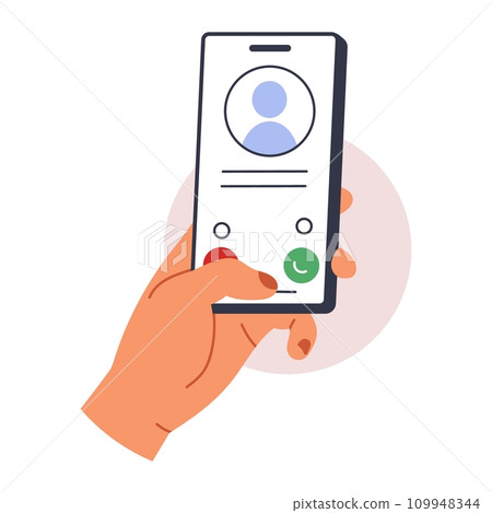 hands holding phone. Scrolling smartphone, app mail, application photo. cellphone camera. Flat vector illustration 109948344